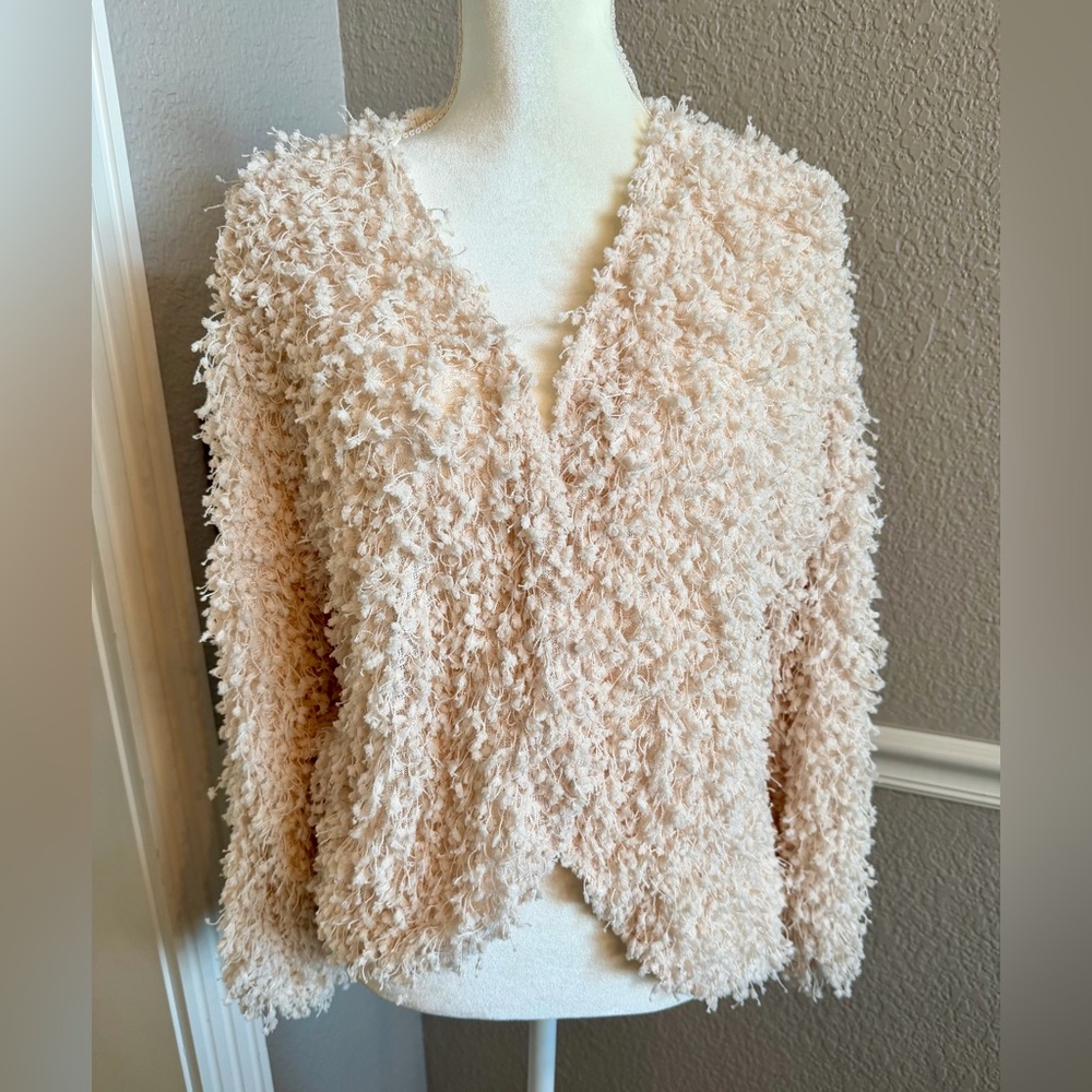 Blu Pepper Cream Fuzzy Open Front Cardigan Sweater Size S NWT Oversized Textured